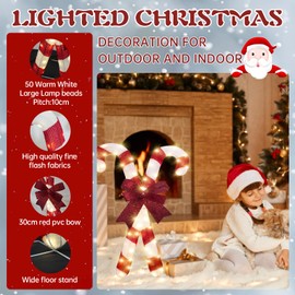 AWQM Christmas Walking Stick Floor Ornament,Lighted Holiday Displays for Indoor and Outdoor, Red Bow Onion Cloth Fine Glitter Ornament, Christmas Warm Holiday Atmosphere Ornaments