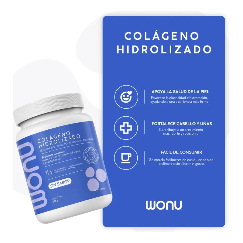 Wonu Colágeno Hidrolizado Sin Sabor 345g 30 Servicios Sfn