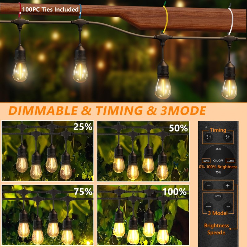 EIKOSON 50FT Outdoor String Lights Waterproof with 30+2 Bulbs(𝟏.𝟓𝐅𝐓 𝐁𝐮𝐥𝐛𝐥𝐬