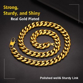 Prosteel Curb Chain Necklace Men's Classic 3/6/9/12 mm Wide Cuban Link Chain Men's Hip-Hop Chain Necklace for Men Boys Stainless Steel 18 Carat Gold-Plated 36/46/51/55/61/66/71/76 cm, Gold Plated