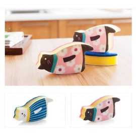 Sink Cat Dish Sponge Scrubber for Washing Dishes Dishwashing Cloth Scrubber Pack of 4 (BluePink Set)