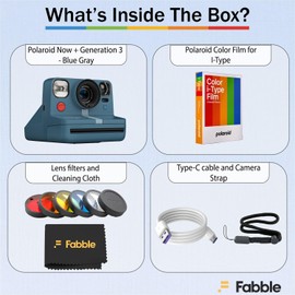 Polaroid Now+ Blue-Gray Instant Camera Bundle with Color i-Type Film and Microfiber Cleaning Cloth – Bluetooth Creative Modes, Filters, Dual Autofocus