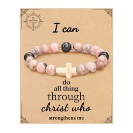 JSJOY Inspirational Bracelet Christian Gifts for Women Teen Pink Cross Bracelet Religious Gifts for Women Daughter Easter Gifts for Teens Niece Granddaughter Girlfriend wife