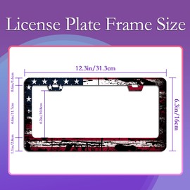 Patriotic License Plate Frame,Retro American Flag License Plate Frames Decorative Aluminum Car Tag Frames Stainless License Plate Holder for Women Men Auto Accessories 2 Holes US Standard 12''x6''