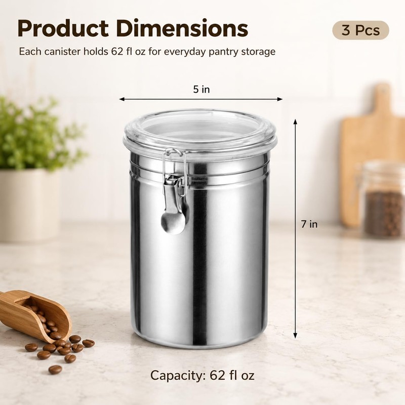COSYOO 3 PCS Stainless Steel Canister Set, 62 oz Airtight