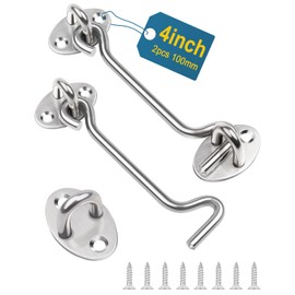 4 Inch Storm Hook, Leryati Storm Hook, Stainless Steel Cabin Hook with Eyelet, Gate Hook Lock with Screws, Hook and Eye Lock Latch, Door Storm Hook