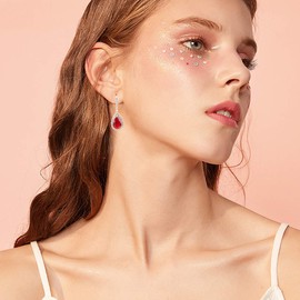 CZ Teardrop Earrings for Women - Sterling Silver Red Garnet Cubic Zirconia Crystal Rhinestone Drop Earrings Bridal Jewelry for Bridesmaids Mother of Bride July Birthday Gift with Birthstone