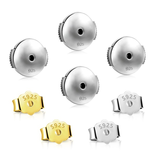 Silver 925 Earring Stud Closure, 4 Pairs Gold Ear Stoppers