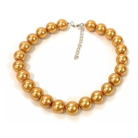 Caprilite 18mm Large Big Giant Faux Pearl Bead Statement Necklace Choker Vintage (Gold)