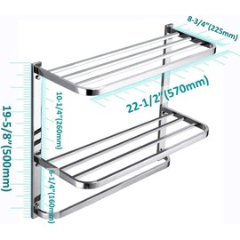 2-Tier Towel Rack Floating Shelf with Towel Bar, 24-Inch W x 8.75-Inch D Bathroom Hotel Towel Shelf, Wall Mount, Mounting Hardware Included,Polished Chrome