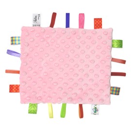 Baby Comforter Blanket Taggies Blanket with Ribbons Tag Blanket, Soft Touch Taggy Blanket Security Blanket for Newborn Boy or Girl(Pink)