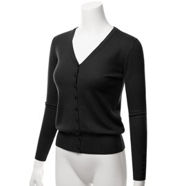 LALABEE Women's V-Neck Long Sleeve Button Down Sweater Cardigan Soft Knit-Black-M