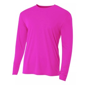 A4 LONG SLEEVE PERFORMANCE TEE FOR MEN OR WOMEN- FUSHIA/PINK  UPF 44+ DRI FIT