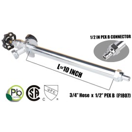 WHK 10 Inch Frost Anti-Siphon Sillcock 1/2 Inch PEX B X 3/4 Inch Hose Bibb,Frost Proof Outdoor Faucet Bib with Vacuum Breaker-Frost Free Spigot PEX Crimp Connection(Brass)