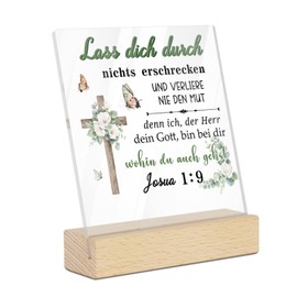 Putuo Decor Acrylic Table Decoration Sign with Bible Verse - Let Nothing Scare Yourself Joshua 1:9 Christian Gift with Cross, Butterflies and Flowers