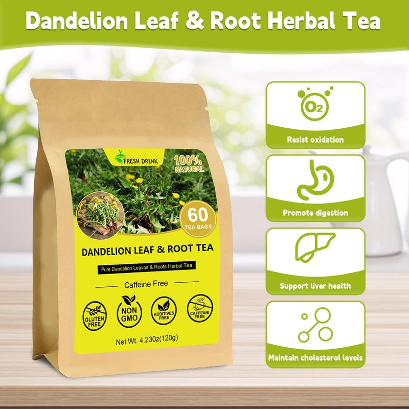 Dandelion Leaf & Root Tea bags, 100% Pure dandelion root
