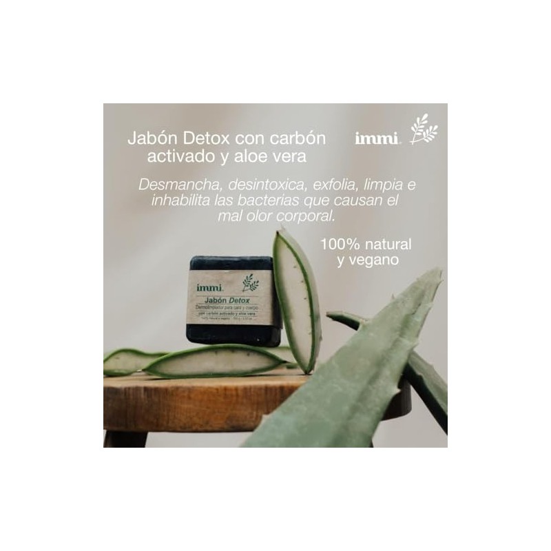 Immi Jabón Detox de 100g, Jabón dermolimpiador para cara y