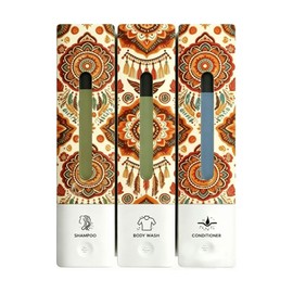 Boho Shampoo and Conditioner Dispenser 3 Chamber Wall Mount Shower Set No Drill Wall Mounted, ABS Plastic Refillable Body Wash & Soap Dispenser Set, Bathroom Shower Organizer, Bohemian Decor
