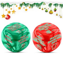 Santa Swap Gift Exchange Dice 2PCS, Secret Santa Gifts White Elephant Dice, Christmas Party Games for Adults Family Game Night, Christmas Dices Gift Exchange Game, Stocking Stuffers for Women Men