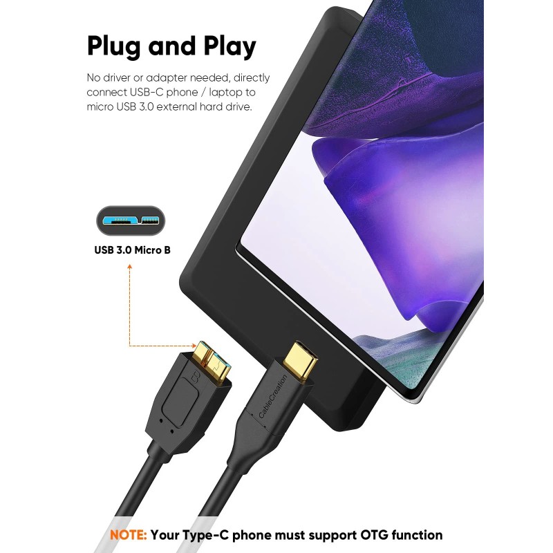 Cablecreation 1Ft Usb C To Micro B Cable,10gbps Speed External