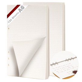 KINETOX Pack of 2 Ring Binder A6 Refillable 120 Sheets Paper a 6 Hole Dotted A6 Refill Paper Refillable Refill Paper Refill Pads for A6 Notebooks Diaries Sketches Agenda Planner