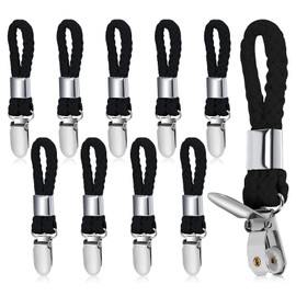 HOMIKLSA Pack of 10 Hangers for Towels, Hooks Towel Clips, Towel Hangers without Sewing Towel Clips with Loops Suitable for Houses Cabinets and Bathrooms (Black)