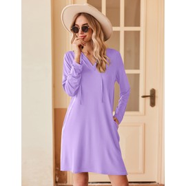 HOTOUCH Women's V-Neck Swim Cover Up Dress Long Sleeve Swimsuit Bikini Cover UV Hoodie, Purple L