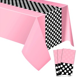 Irenare 3 Pcs Mouse Birthday Party Supplies Tablecloth Mouse Theme Baby Shower Decorations Table Cover Plastic Polka Dot Tablecloth Lady Bug Party Decorations for Kids, 54 x 108 Inch (Pink)