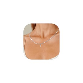 Esmoly Silver Initial Necklace for Women 14K Gold Box Chain with Letter A-Z Adjustable Birthday Gifts for Women 16+2 Inches (Silver J)