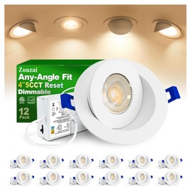 zouzai 12 Pack 4 inch 5CCT LED Gimbal Led Recessed Light with Junction Box, 90° Adjustable Directional Eyeball Lighting, Dimmable, 2700K/3000K/3500K/4000K/5000K, 900LM, 10W=85W-ETL&Energy Star
