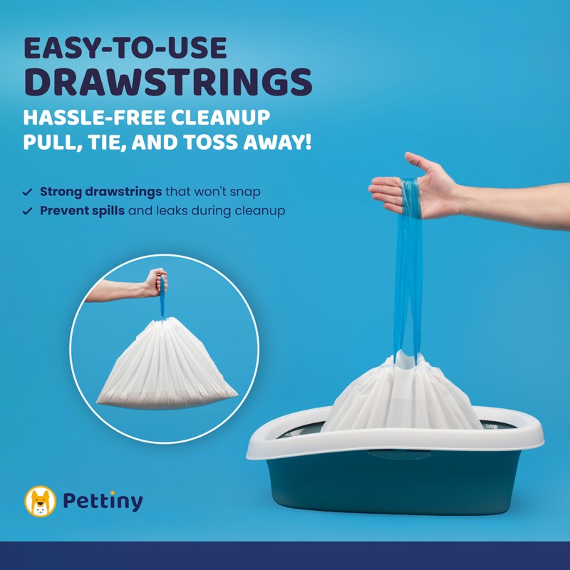 Pettiny 20 Cat Litter Box Liners with Drawstrings - Scratch