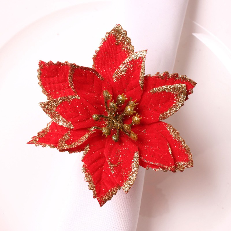 6PCS Napkin Set Red Elegant Christmas Flower Napkin for Birthday