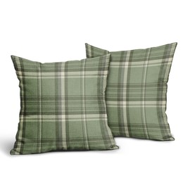 Sage Green Spring Plaid Pillow Covers 16x16 Set of 2 Buffalo Tartan Print Seasonal Decorative Throw Pillows Outdoor Pillowcase Square Linen Farmhouse Cushion Case Decor for Couch Sofa Bed