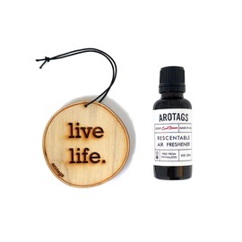 Arotags Wooden Car Air Freshener - Long Lasting Backwoods Birch Scent Diffuses for 365+ Days - Includes Live Life Hanging Mirror Diffuser and Fragrance Oil - 100% American Made