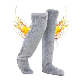 Snugglepaws Sock Slippers，Snuggle Paws Thigh High Socks，Furry Long Leg Warmers Winter Home Sleeping Socks (Grey,1 Pairs)