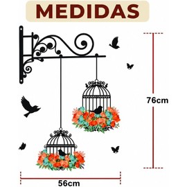Mebix TRD Vinilo Decorativo de Pared para el Hogar Pegatina con Diseño de Jaula con Aves para Decorar Sala, Cocina, Cuarto, Recámara 76cm x 56cm