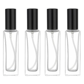 Doromy 4Packs 30ml/1Oz Refillable Glass Perfume Spray Bottle Travel Atomizer with Black Pump Clear Glass Square Bottle for Fragrance Essential Oils Face Body Travel
