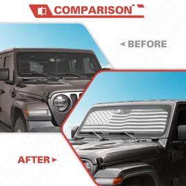 Windshield Sun Shade Compatible with Jeep Wrangler JL JLU & Gladiator JT 2018-2024 Window Sun Shade for Car Accessories US Flag
