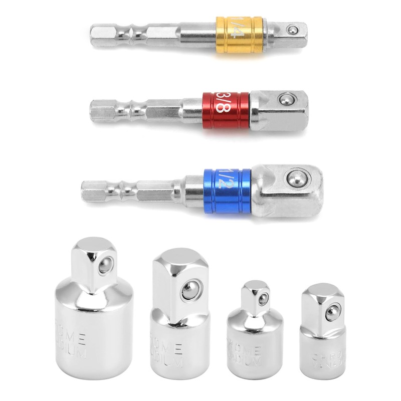 QWORK® 7pcs Impact Socket Adaptor Set, 1/4", 1/2", 3/8" Socket