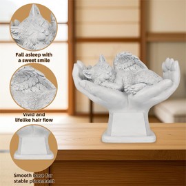 QINYIER Cat Memorial Stone Statue, Peaceful Angel Cat Sleeping in Your Palm, Pet Memorial Gifts for Loss of Cat, Pet Sympathy Gift, Suitable for Garden, Remembrance, Grave Marker