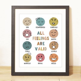 WCDHOR All Feelings Are Valid, School Counsellor Decor, Kids Therapist, Boho Classroom Wall Decor, Mental Health, Feelings Poster, Feelings Chart, Nursery Decor, Classroom Poster, Unframed (11X14 INCH)