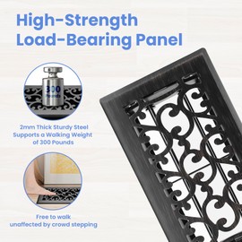Howeall 4x8 Inches Heavy Duty Walkable Floor Register - Easy Adjust Air Supply Lever Decorative Floor Vent Covers, Savannah Design Vent Covers for Home - Oil Rubbed Bronze