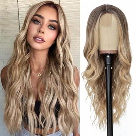 Pelucas para Mujer Cabello Natural 26 pulgadas, Peluca Ombre Rubia Negra Ondulada, Fibra de Alta Calidad, Resistente a Altas Temperaturas y Se Puede P