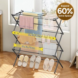 3-Tier Extendable Clothes Drying Rack, Small & Foldable, Grey