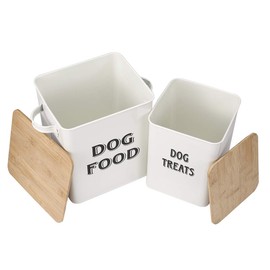 Morezi Pet Food and Treats Containers Set with Scoop for Cats or Dogs - Beige Powder - Coated Carbon Steel - Tight Fitting Lids - Storage Canister Tins