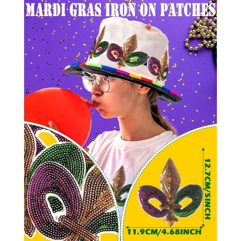 6 Pack Large Fleur De Lis Mardi Gras Iron on