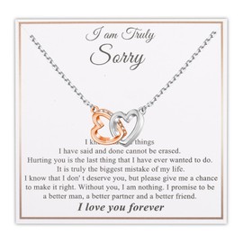 PLITI Sorry Gift Apology Gift Forgiveness Gift I am Truly Sorry Interlocking Heart Necklace For Soulmate (Truly Sorry 2heart nec)