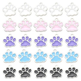 FSSTUD 50 Pcs Dog Paw Print Charms Small Cat Footprint Charms Cute Animal Paw Pendants Jewelry Bracelet Making Paw Charms Metal Puppy Print Pendant with Loop for DIY Crafts