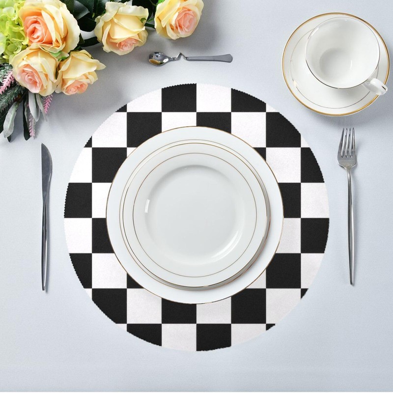 Bulletgxll Checkerboard Round Placemats Set of 6 Washable Table Mats
