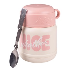 Muswarm 20oz Thermo for Hot Food, Bento Lunch Box with Spoon, Leak Proof Stainless Steel Insulated Soup Jars Container for Adult for Travel Outdoors(Pink)